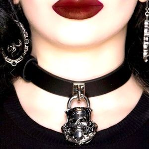 Lock Me Up Choker. Edgy skull lock metal choker.